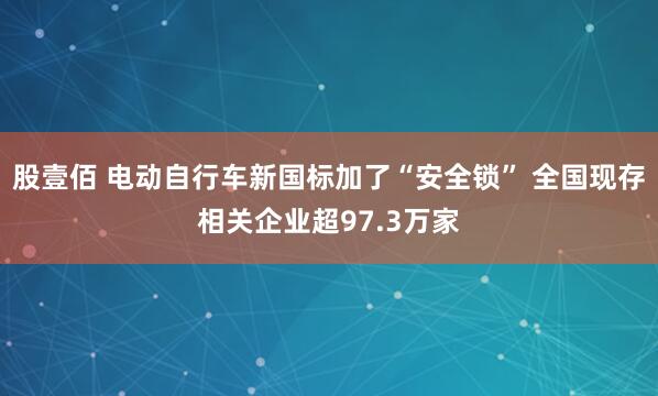 股壹佰 电动自行车新国标加了“安全锁” 全国现存相关企业超97.3万家