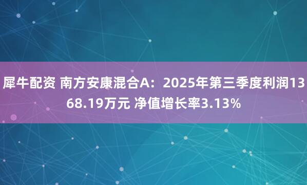 犀牛配资 南方安康混合A：2025年第三季度利润1368.19万元 净值增长率3.13%